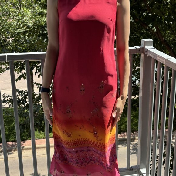 Colors of Sunset Sleeveless Lined Sheath Dress with Rhinestones Size 6 by Chorus - Picture 2 of 11